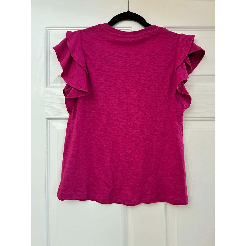 Chico's Top Womens XS 00 Magenta Ruffle Flutter Sleeve Short Sleeve Tee
